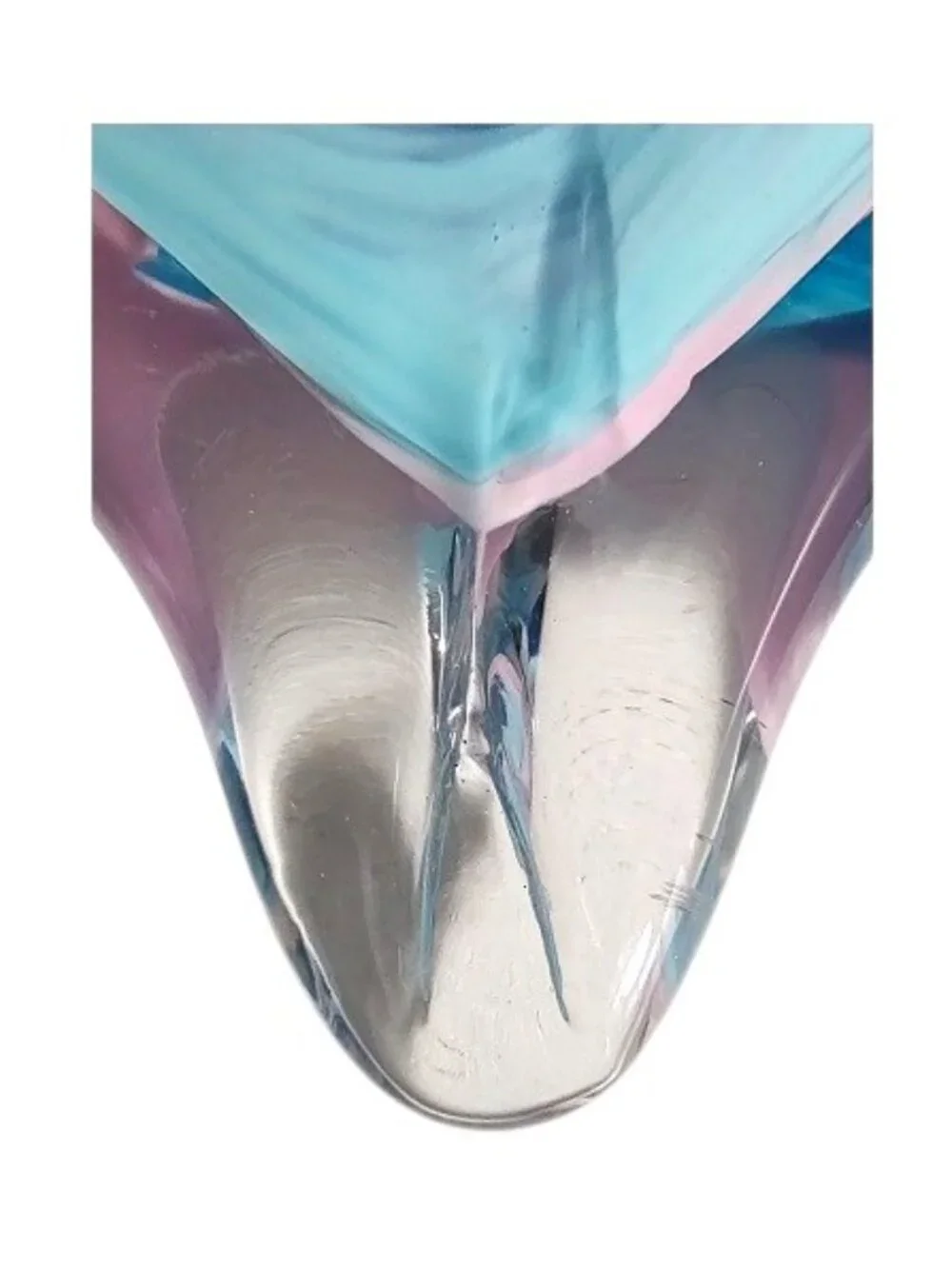 Vintage Art Glass Blue, Pink and Clear HEART Paperweight Sculpture